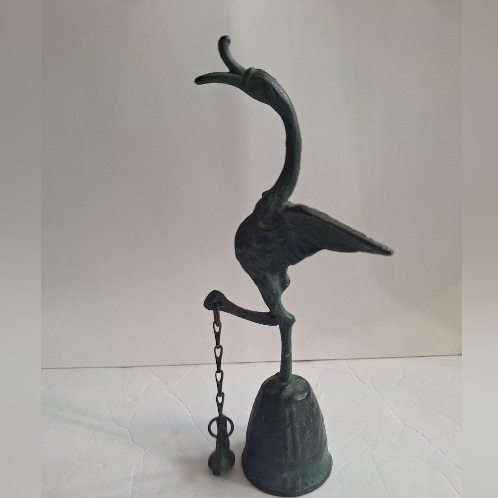 Vintage Japanese Bronze Crane Stork Heron Bird Butler Table Desk Bell Decor